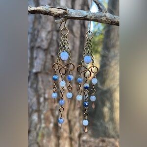 Blue Quartz and Mystic Blue Jade Chandelier Earrings
